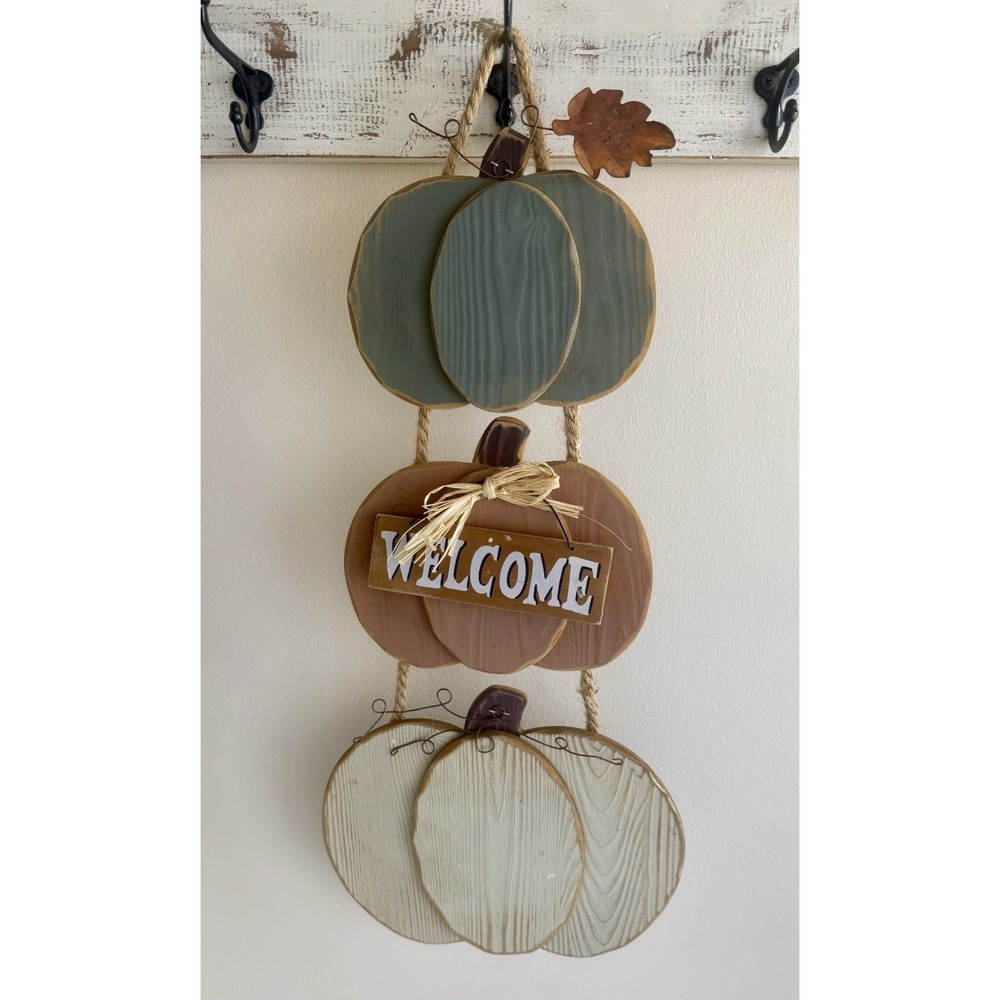 Hanging Pumpkin‎ Wood Metal Leaf Wall Décor Fall Harvest Halloween Thanksgiving